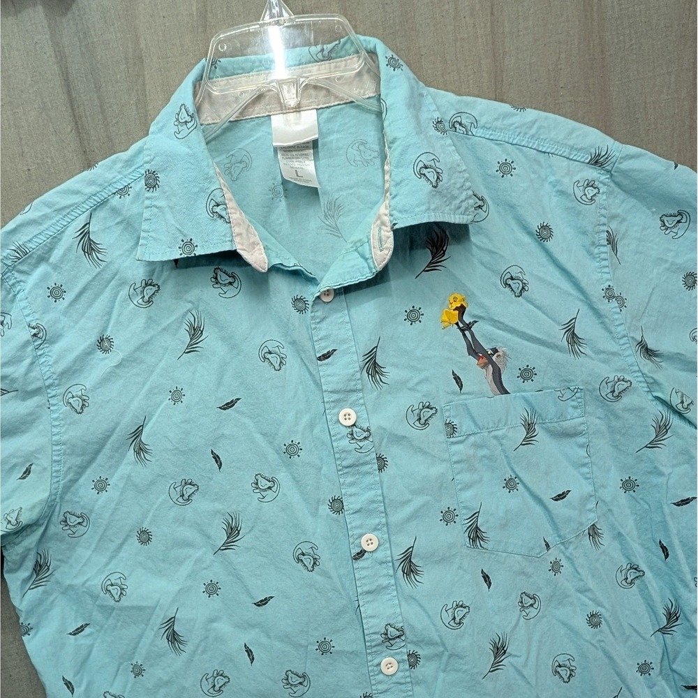 Disney Lion King Rafiki Simba Button Shirt Mens Large Blue Short Sleeve Cotton